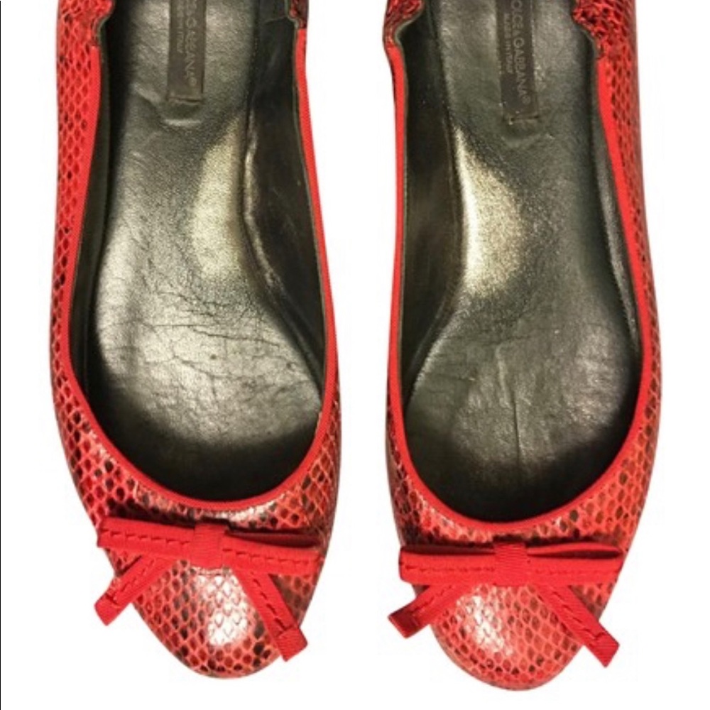 Dolce & Gabbana Round Toe Flats, Red Snakeskin